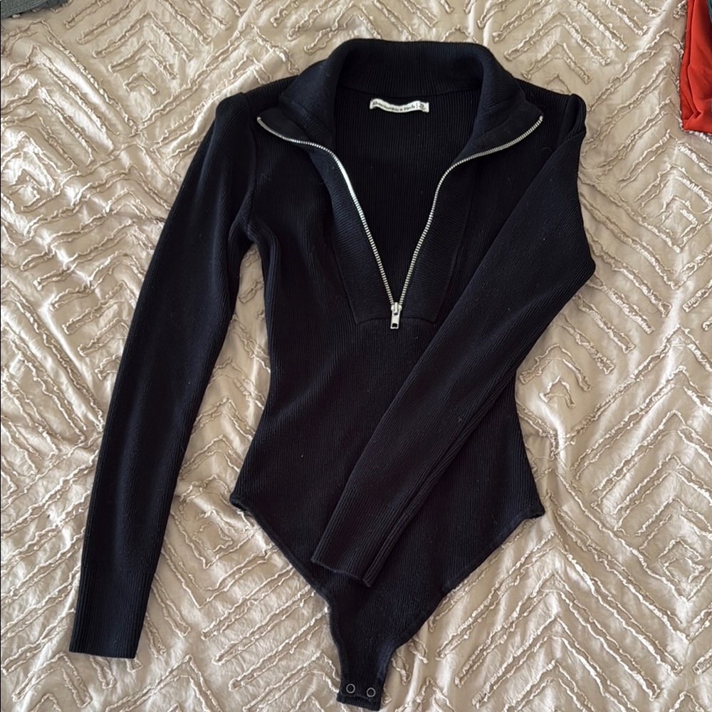 Abercrombie & Fitch Black Asymmetrical Fitted Bodysuit